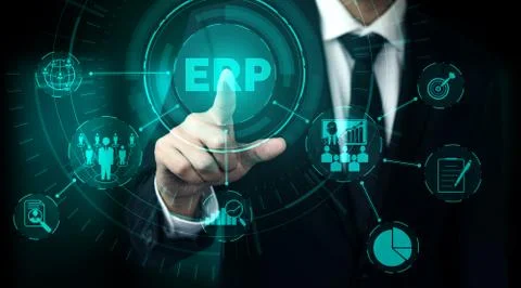 Enterprise Resource Management ERP software system for business resources plan Stockfoto's