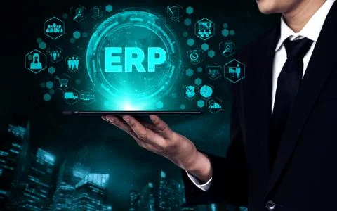 Enterprise Resource Management ERP software system for business resources plan 스톡 사진