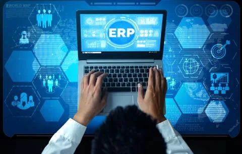Enterprise Resource Management ERP software system for business resources plan 스톡 사진