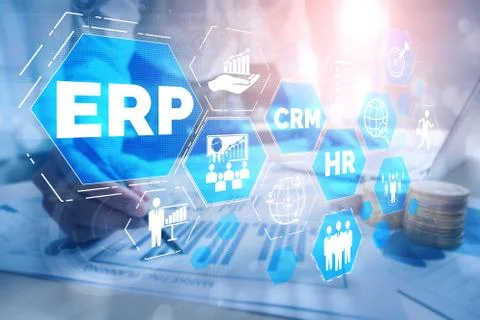 Enterprise Resource Management ERP software system for business resources plan 스톡 사진