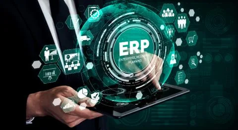 Enterprise Resource Management ERP software system for business resources plan 스톡 사진
