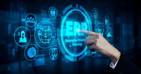 Enterprise Resource Management ERP software system for business resources plan 스톡 사진