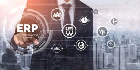 Enterprise Resource Management ERP software system for business resources plan 스톡 사진