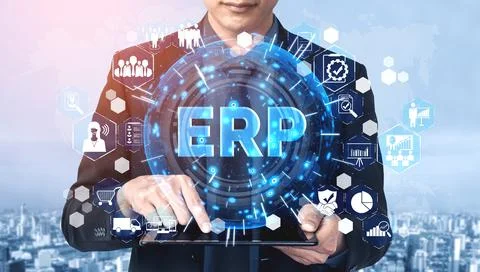 Enterprise Resource Management ERP software system for business resources plan 스톡 사진