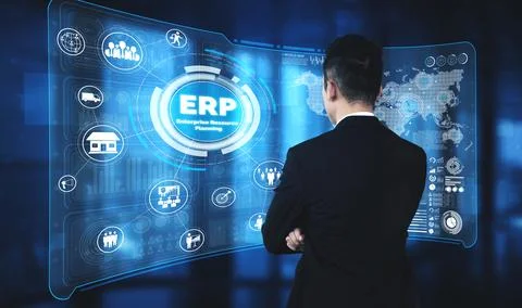 Enterprise Resource Management ERP software system for business resources plan Stock Photos