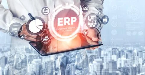 Enterprise Resource Management ERP software system for business resources plan Stockfoto's
