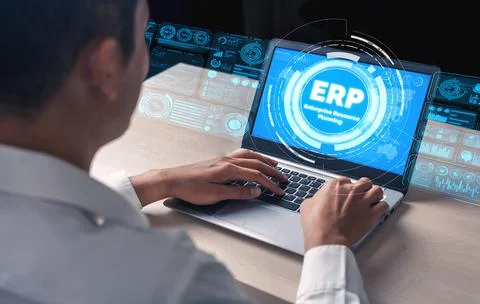 Enterprise Resource Management ERP software system for business resources plan Stockfoto's