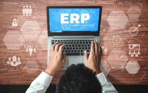 Enterprise Resource Management ERP software system for business resources plan 스톡 사진