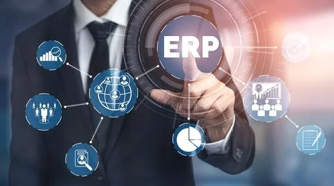 Enterprise Resource Management ERP software system for business resources plan 스톡 사진
