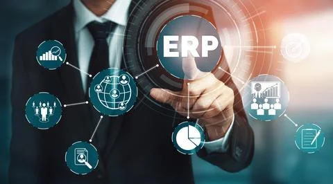 Enterprise Resource Management ERP software system for business resources uds Stock Photos
