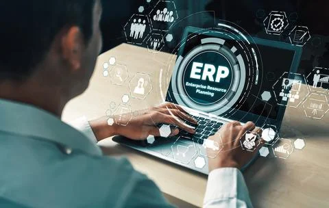 Enterprise Resource Management ERP software system for business resources uds 스톡 사진