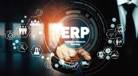 Enterprise Resource Management ERP software system for business resources uds 스톡 사진