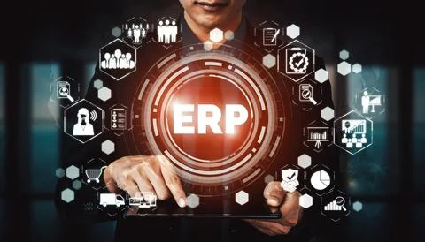 Enterprise Resource Management ERP software system for business resources uds 스톡 사진