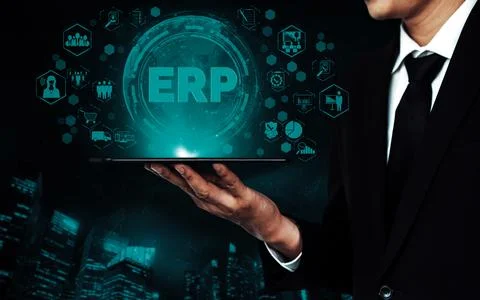 Enterprise Resource Management ERP software system for business resources uds Stock Photos