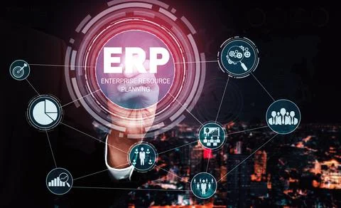 Enterprise Resource Management ERP software system for business resources uds Stock Photos