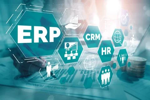 Enterprise Resource Management ERP software system for business resources uds Stock Photos