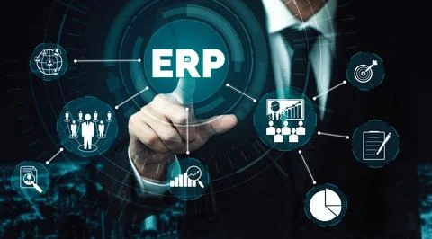 Enterprise Resource Management ERP software system for business resources uds 스톡 사진