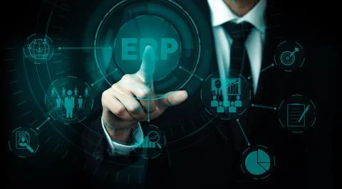 Enterprise Resource Management ERP software system for business resources uds 스톡 사진