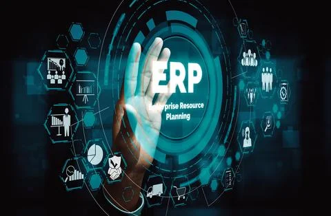 Enterprise Resource Management ERP software system for business resources uds 스톡 사진