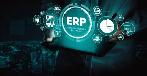 Enterprise Resource Management ERP software system for business resources uds Stock Photos
