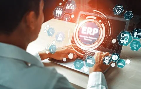 Enterprise Resource Management ERP software system for business resources uds 스톡 사진
