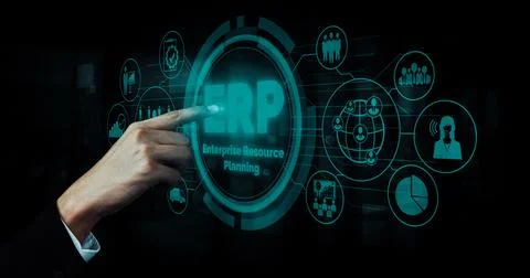Enterprise Resource Management ERP software system for business resources uds 스톡 사진