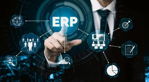 Enterprise Resource Management ERP software system for business resources uds 스톡 사진