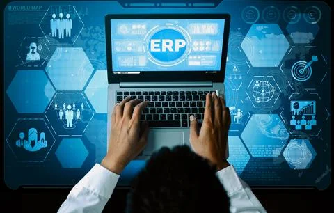 Enterprise Resource Management ERP software system for business resources uds 스톡 사진