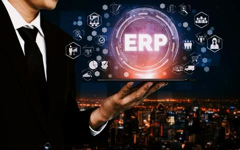 Enterprise Resource Management ERP software system for business resources uds 스톡 사진