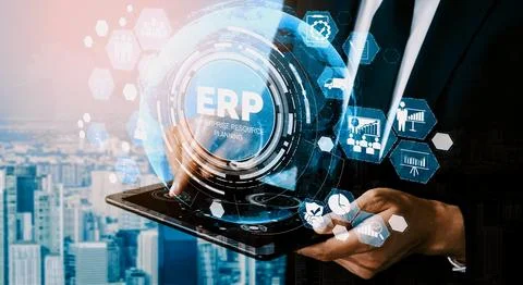 Enterprise Resource Management ERP software system for business resources uds Stock Photos
