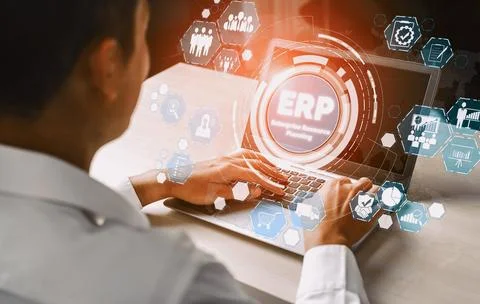 Enterprise Resource Management ERP software system for business resources uds Foto stock