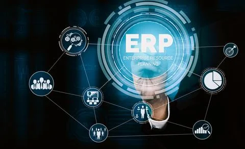Enterprise Resource Management ERP software system for business resources uds 스톡 사진