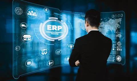 Enterprise Resource Management ERP software system for business resources uds 스톡 사진