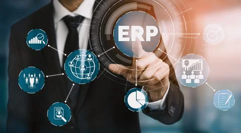 Enterprise Resource Management ERP software system for business resources uds 스톡 사진