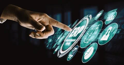 Enterprise Resource Management ERP software system for business resources uds 스톡 사진
