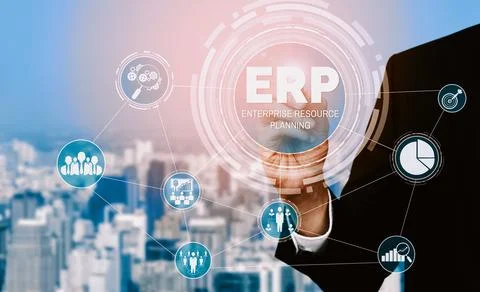 Enterprise Resource Management ERP software system for business resources uds 스톡 사진
