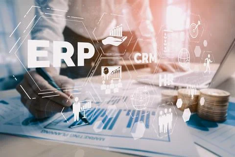Enterprise Resource Management ERP software system for business resources uds 스톡 사진