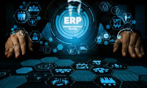 Enterprise Resource Management ERP software system for business resources uds Stock Photos