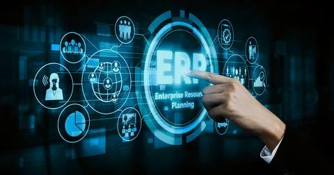 Enterprise Resource Management ERP software system for business resources uds 스톡 사진