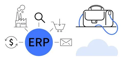 Enterprise Resource Planning ERP system with interconnected elements repres.. Stock Illustration
