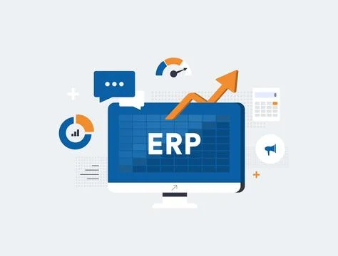 Enterprise resource planning ERP system integrates business processes 스톡 일러스트
