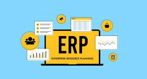 Enterprise resource planning with ERP systems, business management software, and Stock Illustration