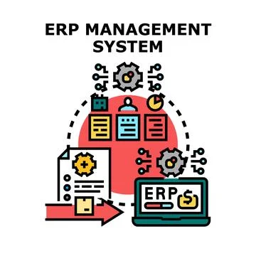 Enterprise resource planning management system optimizing business processes Stock Illustration