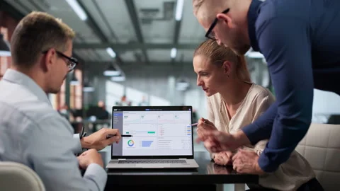 Enterprise Resource Planning Manager Leads Diverse Team Discussing Integrated Stock Footage 338168850