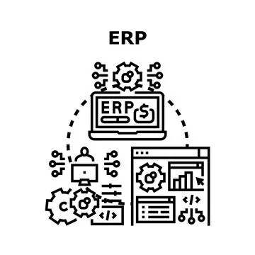 Enterprise resource planning system integrating business processes Stock Illustration