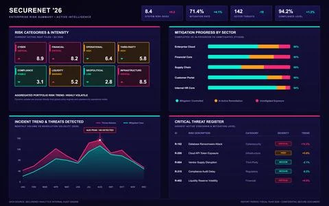 Enterprise Risk Intelligence Dashboard with Cyber Security Data Visualization 스톡 일러스트