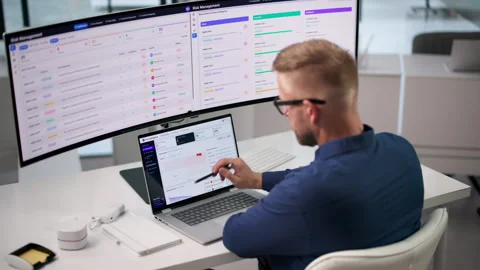 Enterprise Risk Manager Analyzing Compliance Dashboard Stock Footage 347283548
