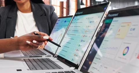 Enterprise Risk Managers Review Data Together, Planning Strategic Cybersecuri Stock Photos