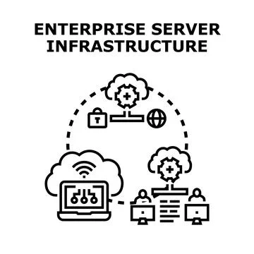 Enterprise server infrastructure connecting data and cloud computing Illustrazione stock