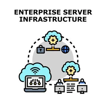 Enterprise server infrastructure connecting data and cloud computing Stockillustratie